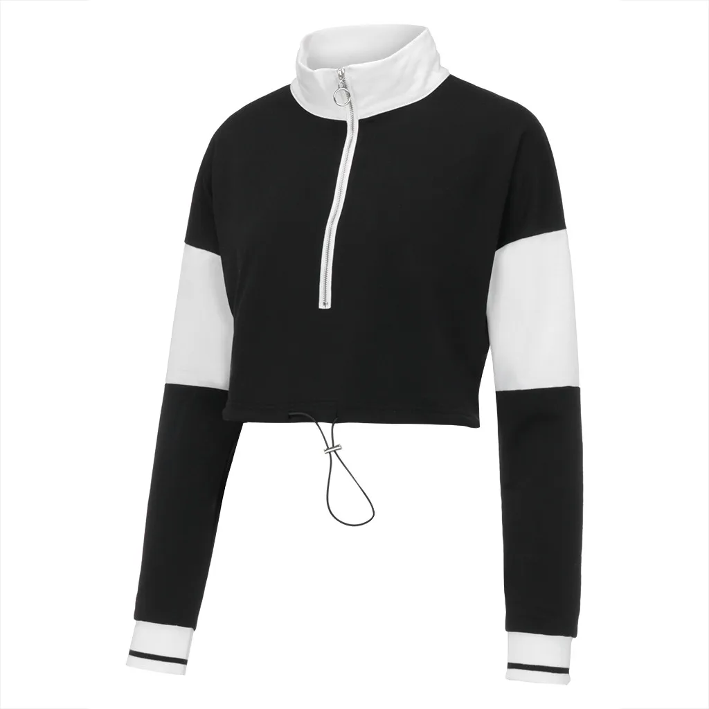 Jaycosin 2019 Fashion Autumn Women Zipper Patchwork Sweatshirt Stylish Long Sleeve Comfortable Casual Pullover Blouse Top 104#10