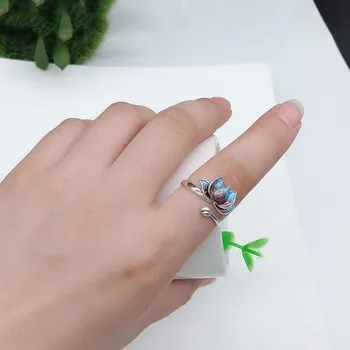 

Fashion Cloisonne Blue Flower Cute Cuff Rings Vintage Adjustable Ring For Women Ali20040