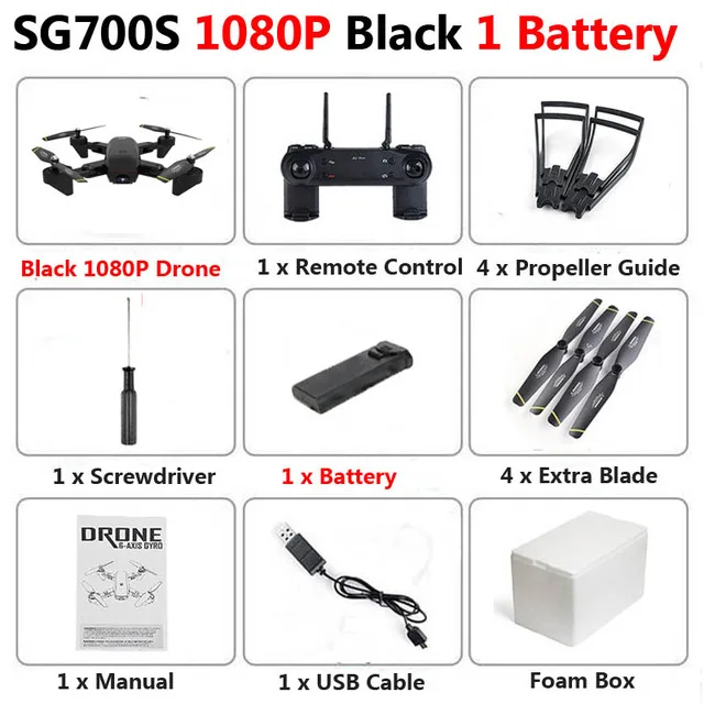 Хит! SG700-S складной Дрон с двойной камерой 1080P 720P 4K WiFi FPV широкоугольный оптический поток RC Квадрокоптер вертолет - Цвет: Black 1080P 1b Foam