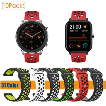 

10Pcs/Pack 20mm 22mm Silicone Strap For Huami Amazfit Bip GTS GTR 42mm 47MM Band For Amazfit Stratos Pace Watch Strap Wristband