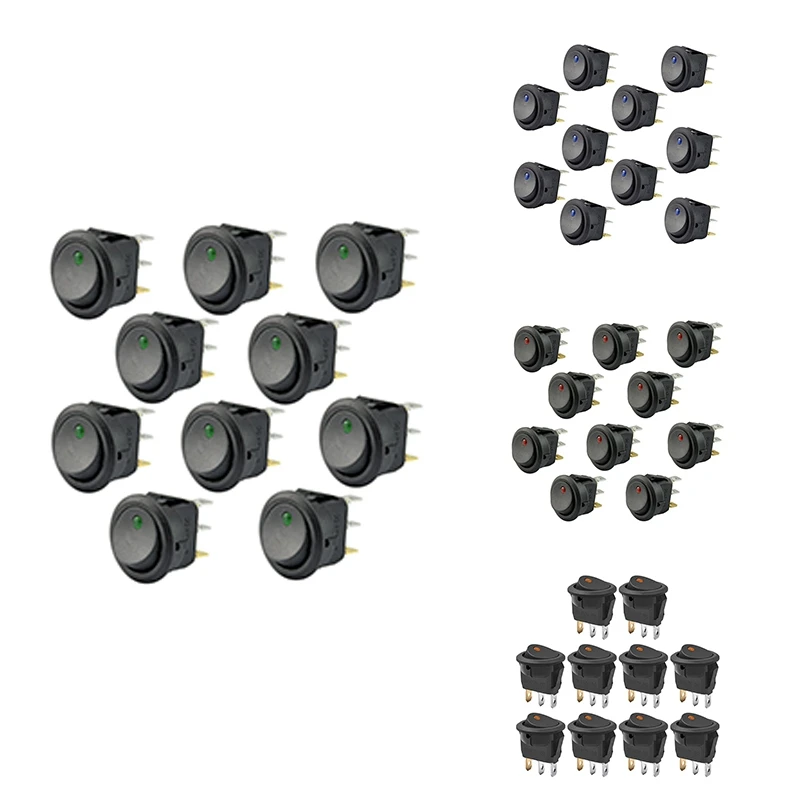 10Pcs SPST Round Dot Rocker Switch 20A 12V DC for Car or Boat with LED | Автомобили и мотоциклы