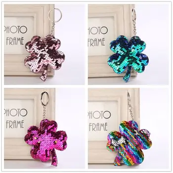 

Cute Sequins Four Leaf Clove Keychain Glitter Key Ring For Women Charms Car Bag Accessories Key Chain Gifts
