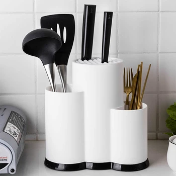 

Kitchen Multi-Function Knife Block TPR Material Flatware Set Storage Box Cooking Tool Organizer Rack Simple Table Fork Drain
