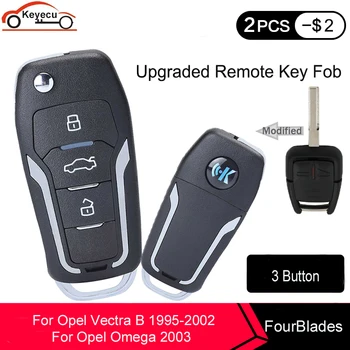 

KEYECU 2pcs 433MHz ID40 Chip 3B Upgraded Flip Folding Remote Key Fob for Opel Omega Vectra B with HU43/ YM28/ HU46/ HU100 Blade