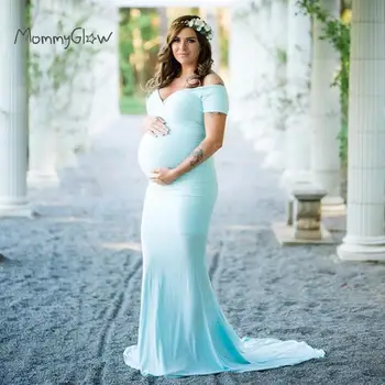 

Long Tail Mermaid Maternity Gowns Photography Clothing Pregnancy Journal Pregnant Women Dresses For PhotoShoot Baby Shower Party