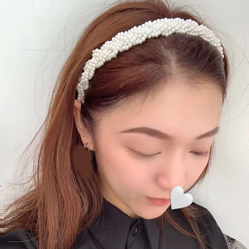 Hair accessory headdress band crown Korean braided pearl headband accessories Fashion Women Luxury Hair Accessories White Beaded Pearl Headband 718