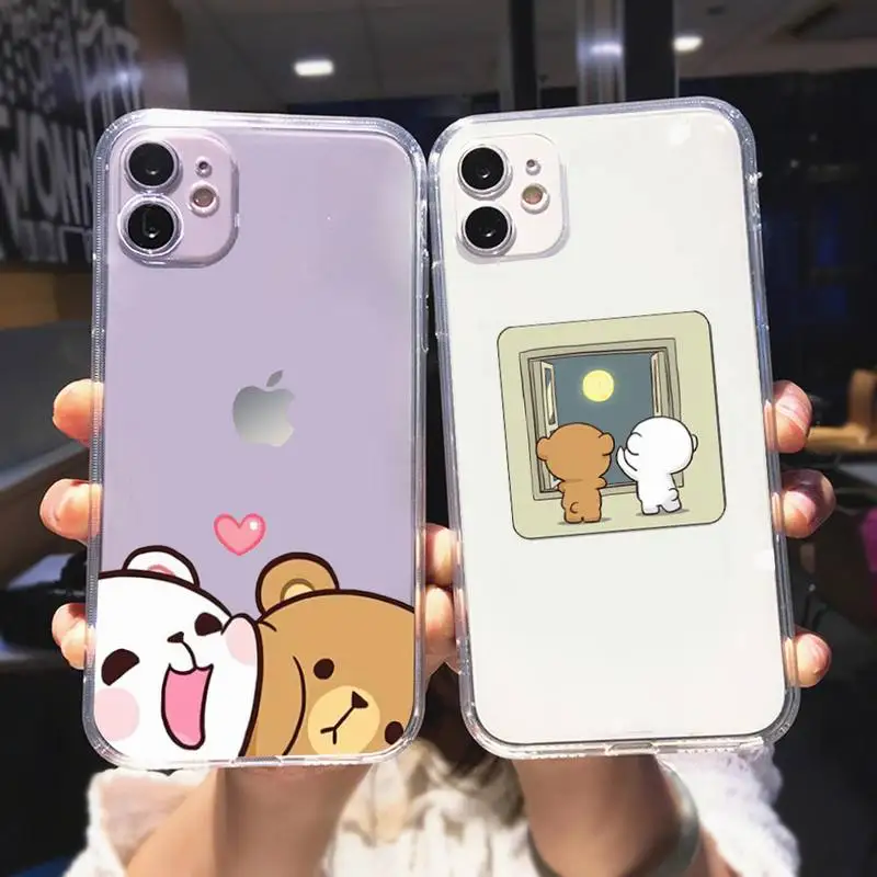 Milk Mocha bear Phone Case For iPhone 11 12 Mini 13 Pro XS Max X 8 7 6s Plus 5 SE XR Transparent Shell | Мобильные телефоны и