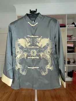 

Autumn Tang Costume Male Loose Coat Chinese Satin Embroidery Dragon hanfu Tang suit kungfu gongfu men's asian Kungfu clothing