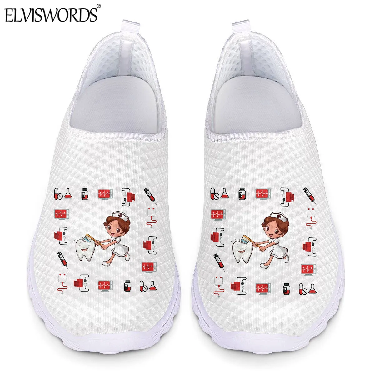 Кроссовки ELVISWORDS женские сетчатые повседневная Милая обувь с мультяшным принтом