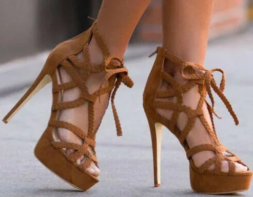 

Women Fashion Weave Platform High Heel Ankle Wrap Gladiator Sandals Shoes Summer Open Toe Lace-up Sexy Sandal