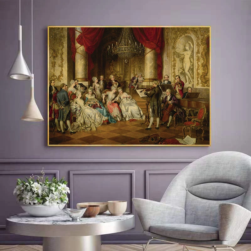 

Vintage European Party Palace Portrait Oil Painting Posters and Prints Canvas Pop Art Scandinavian Wall Picture for Living Room