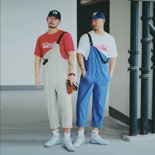 S-xxl мужские Нагрудники Новые хип-хоп сиамские брюки мужские Корейская версия пары Свободные Комбинезоны дизайн парикмахера