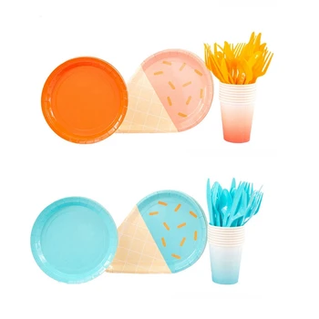 

Partybus 80pcs Icecream Disposable Plates Wedding Birthday Baby Shower Party Tableware Set - 40Pcs Blue & 40Pcs Red