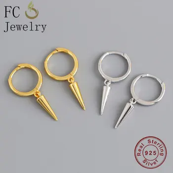 

FC Jewelry 925 Silver Round Gold Color Punk Style Rivet Pendant Piercing Hoop Earrings For Women Brinco Rock Music Ear Circle