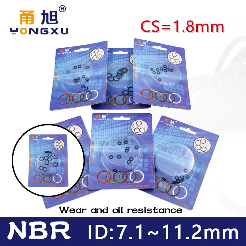 

Boxed nitrile rubber NBR seal O-ring thickness CS 1.8mm ID 7.1/7.6/8/8.5/9/9.5/10/10.6/11.2mm Gasket oring oil resistance