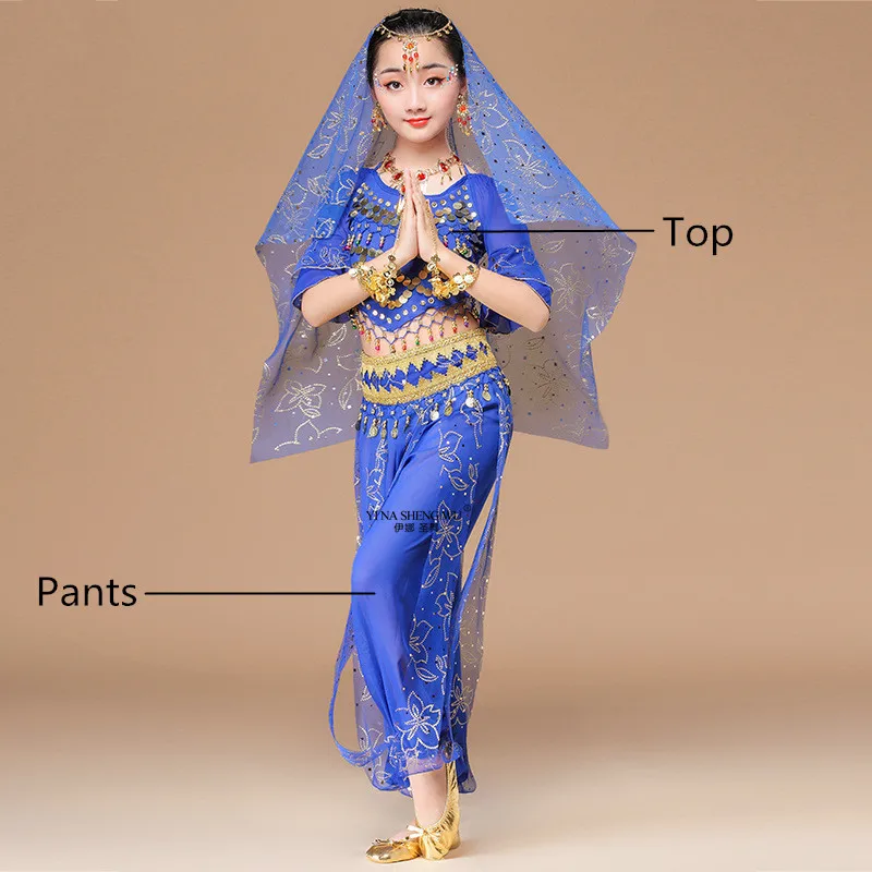 Royal blue 2pcs Детский набор костюма для танца живота Восточный танец Детские платья Болливуд Индийский танец живота одежда танец живота дети индийский костюм - Цвет: Royal blue 2pcs