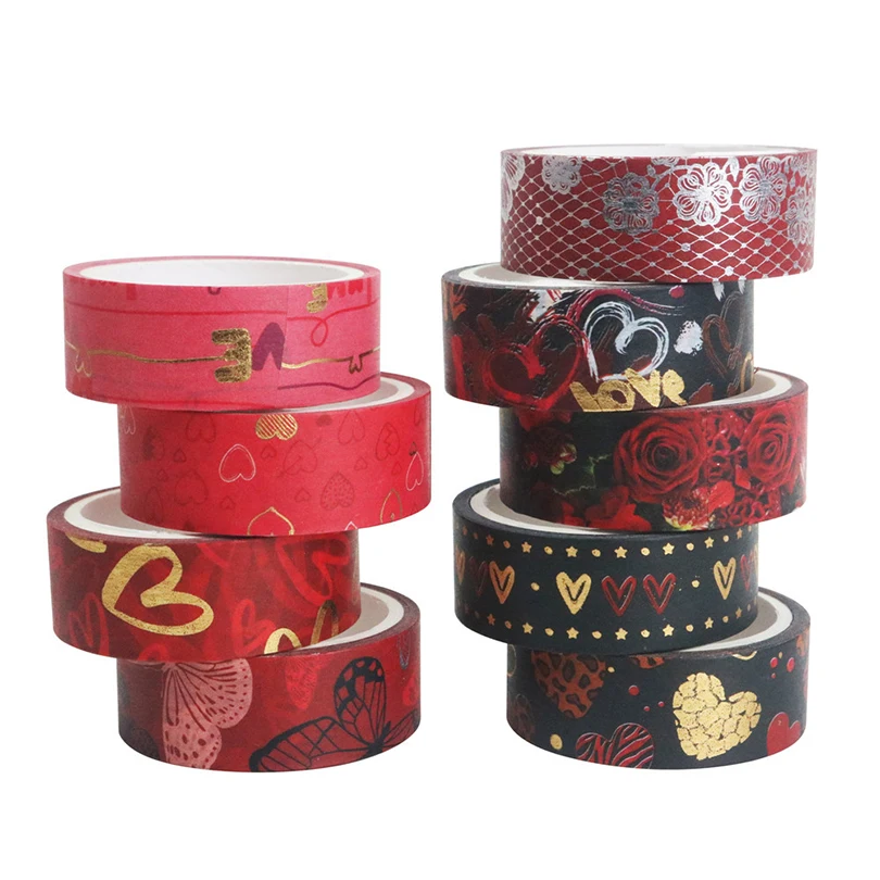 

9 Rolls Valentine'S Day Washi Tape Gold Foil Decorative Adhesive Tape Scrapbooking 4m Washitape Diary Decorating Masking Tape