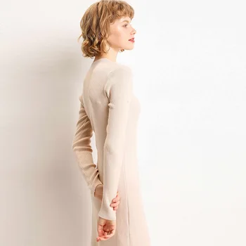 

2020 women autumn new net red mid-length knitted dress female Korean cashmere sweater wool long skirt