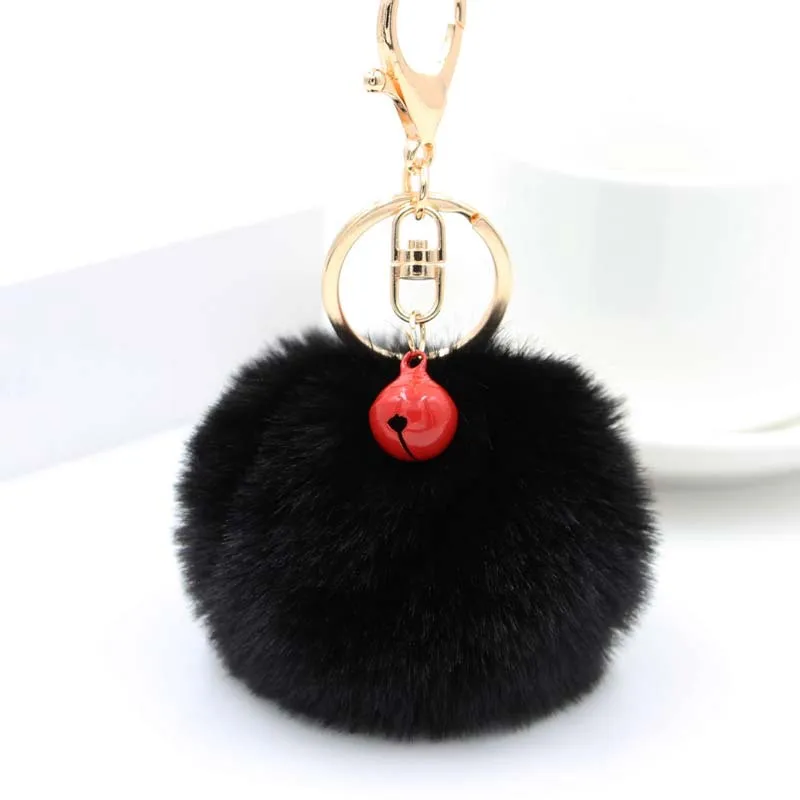 Модные кожаные колокольчики Мультяшные милые плюшевые игрушки Hairball ключ пряжки для сумок подвесные детские игрушки милый брелок плюшевые маленькие игрушки - Цвет: Black