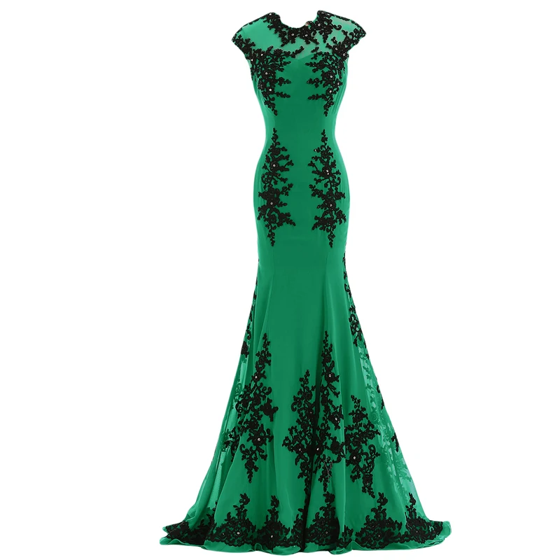 

2018 vestido de noiva Emerald Green Arabic Style Evening gown Mermaid Black lace Applique Sample mother of the bride dresses