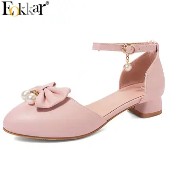 

Eokkar 2020 Women Lolita Pumps Ankle Strap Dorsay Pumps Low Square Heel Women Shoes Roackabilly Pumps with Bow Tie Size 34-45