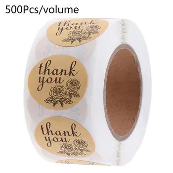 

500pcs/roll 15 Designs Flower Thank You Kraft Stickers Round Seal Label Handmade