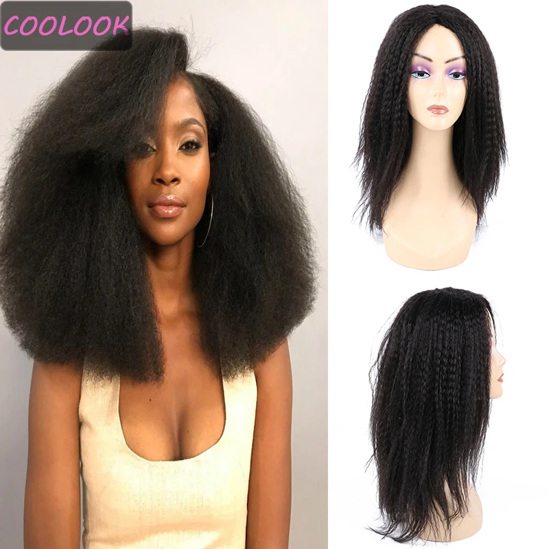 

Ombre Kinky Straight Wig for Black Women 150% Density Long Afro Yaki Straight Synthetic Hair Wig Heat Resistant Fiber Africa Wig
