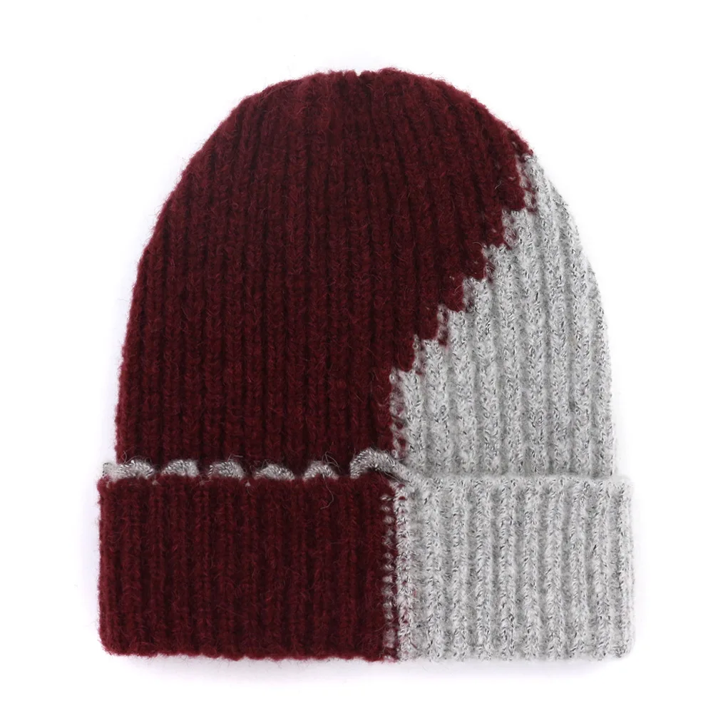 Шерстяная шапка женская универсальная Простая цветная вязаная шапка теплый простой набор головной убор - Цвет: Бургундия
