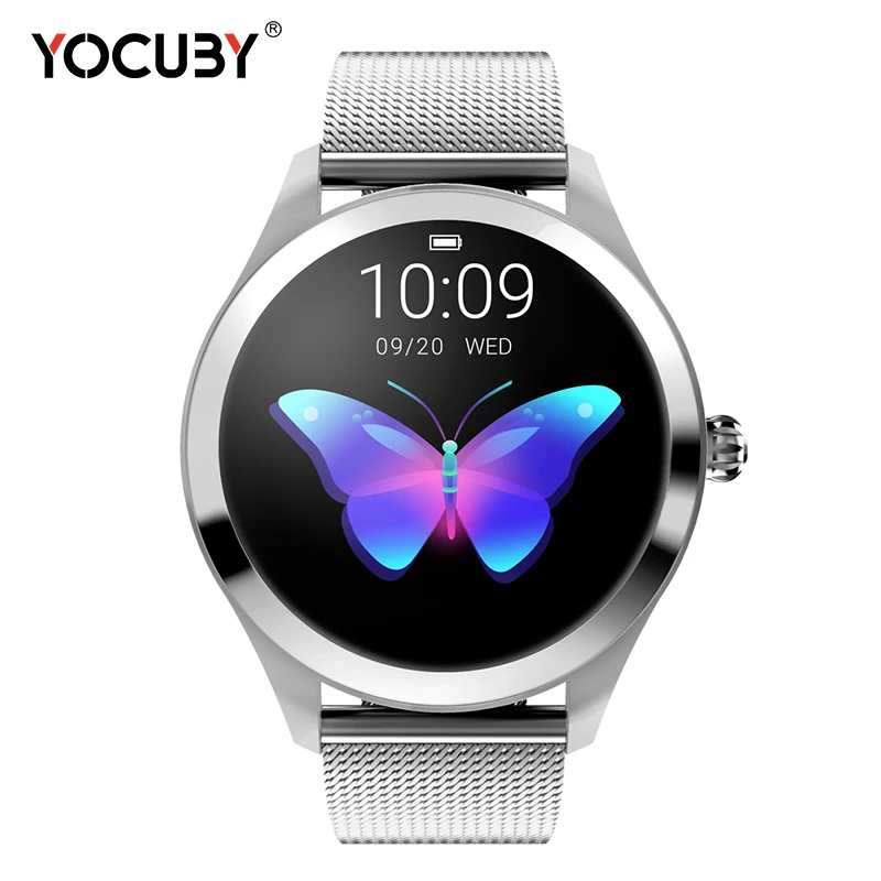 Comprar Reloj inteligente para mujer de YOCUBY KW10 IP68, resistente al agua, monitorización de ritmo cardíaco, reloj inteligente de acero inoxidable, pulsera de Fitness, reloj inteligente