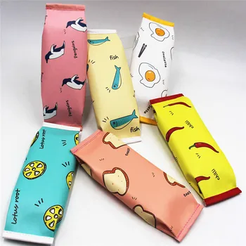 

6 Colors Simulation Snack Zipper Pencil Cases Large Capacity Soft PU Leather Pen Bags School Supplies Stationery Pouch Organizer