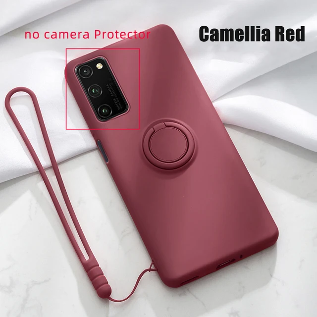 S20 Ultra S20Ultra S20 Plus S20FE Case Liquid Silicone Soft Ring Shockproof Cover for Samsung Galaxy S20 Ultra S20 fe Plus S20FE S20 FE Camellia Red