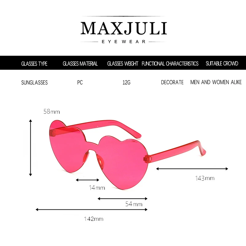 rose gold sunglasses JULI Heart Oversized Sunglasses for Women Love Translucent Rimless Sun Glasses Female Clear Candy Color UV Protect Gafas 8069 big sunglasses