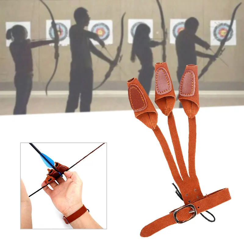 

Soft Brown Artificial Leather Protection Finger Arrow Accessories Archery Glove Bow Glove Beginner Bow Arrow Finger