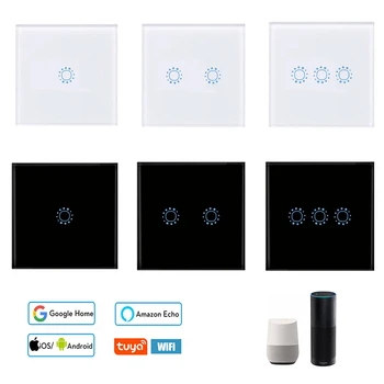 

EU standard 220V Tuya RF433 Remote Voice Control Touch Smart Switch WIFI No Neutral Remote control Voice Alexa Google Home