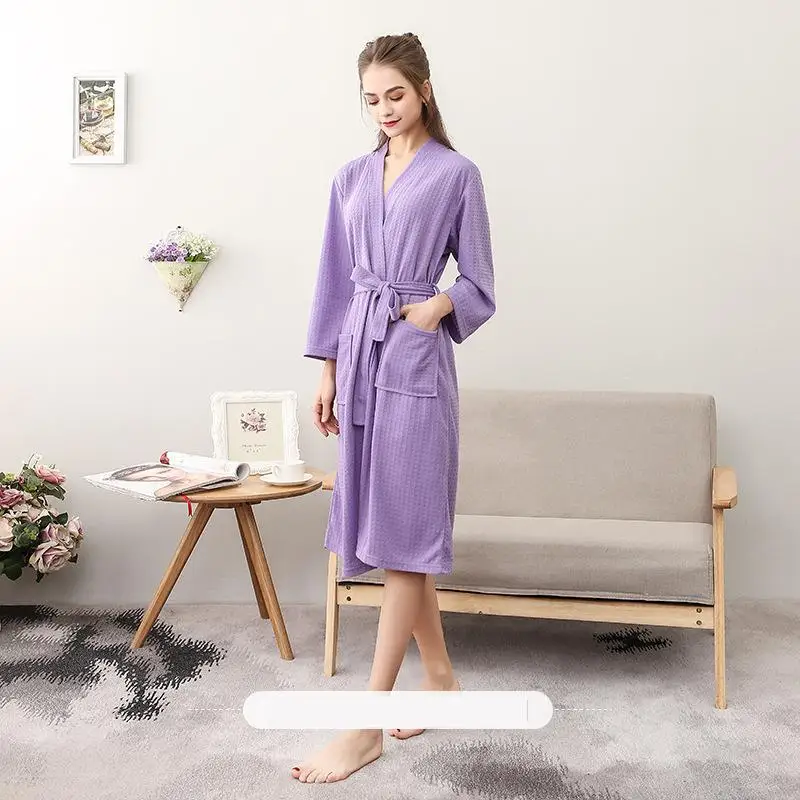 Lovers Knee-length Home Dressing Gown Spring And Autumn Sleepwear Casual Belt Nightgown Full Sleeve Robe Kimono Bathrobe Gown - Цвет: Women7
