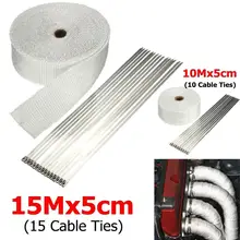 15 м/10 м X 5 см выхлопная тепло Защитная обертка защитный рулон стекловолокна тепло Изолированная упаковка с нержавеющими стяжками Для мотоцикла автомобиля