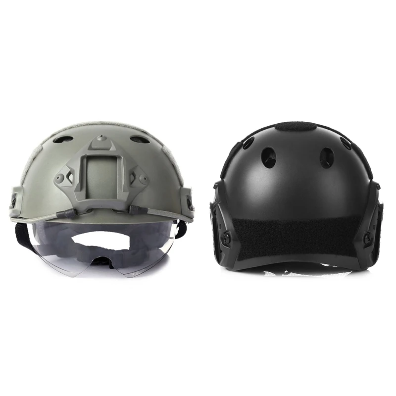

2Pcs Outdoor Helmet Helmet Outdoor Cs Airsoft Paintball Base Jump Helmet Protector 55-59Cm - Black & Green
