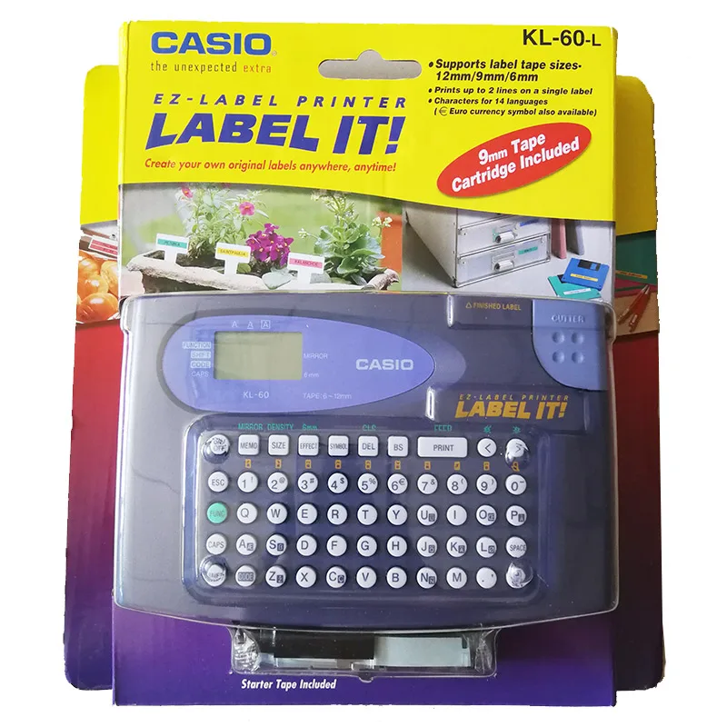 Casio Kl-60 Label It Printer W/ 9mm Black on Clear Sample Tape Xr-9x4 for sale online 