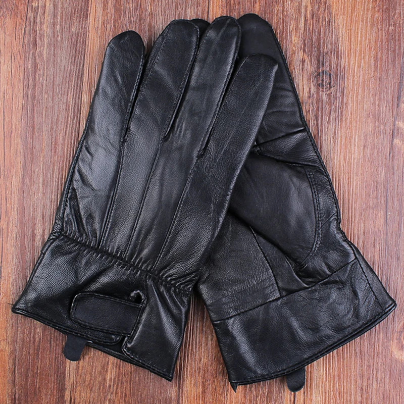 work gloves for men New Fashion Winter Gloves Men Genuine Leather Gloves Touch Screen Black Real Sheepskin Wool Lining Warm Driving Gloves Practical winter cycling gloves mens