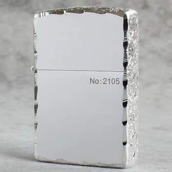 

oil lighter Kerosene lighter 205 Frosted silver plate Clover carved on three sides windproof cigarette lighter gift for men