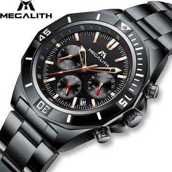 

MEGALITH Mens Sports Watches Top Brand Luxury Analogue Quartz Wrist Watches Men Waterproof Chronograph Luminous Hands Clock 8206