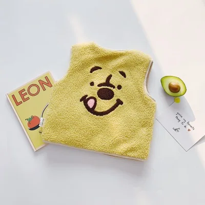 Kids Vest Cartoon Print Thicken Lambswool Waistcoats for Girls Toddler Boys Vests Children Clothing Autumn Winter Baby Jackets - Цвет: Цвет: желтый
