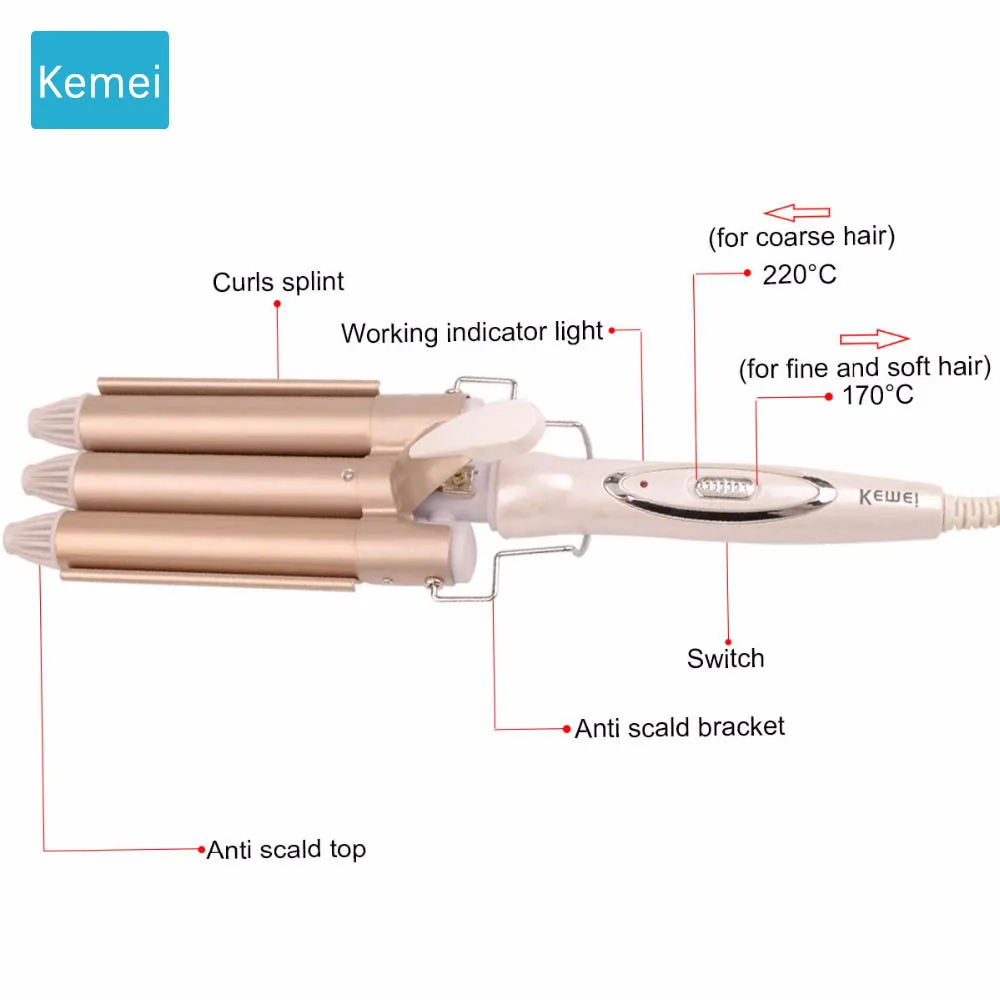 Kemei Уход за волосами и профессиональные инструменты для укладки волос щипцы для завивки волос волнистый стайлер для завивки волос щипцы для завивки волос krultang iron 3