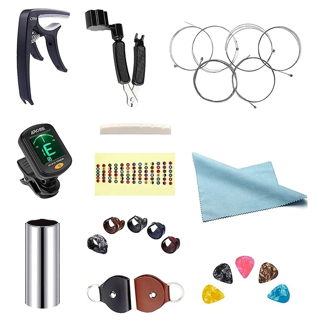 AROMA Electric Guitar Strings Restringing Tool Cutter Tuners Winder Pin Puller and Nut Capo Slide Set for Beginners