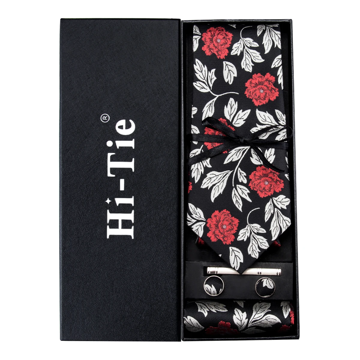 

Floral Ties for Men Silk Red Neck Tie Fashion Tie Set Handerchief Cufflinks 8.5cm Tie for Suit Wedding Hi-Tie Dropshopping C-348