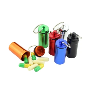 

Whole 6 Colour Mini Container Keychain Waterproof Aluminum Medicine Pill Box Case Bottle Holder