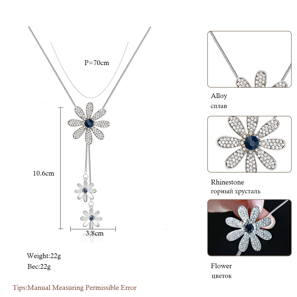Ожерелье-чокер Meyfflin с цветком для женщин, модное длинное ожерелье с кристаллами и подвесками, серебряная цепочка с кисточкой, ювелирное изделие, колье