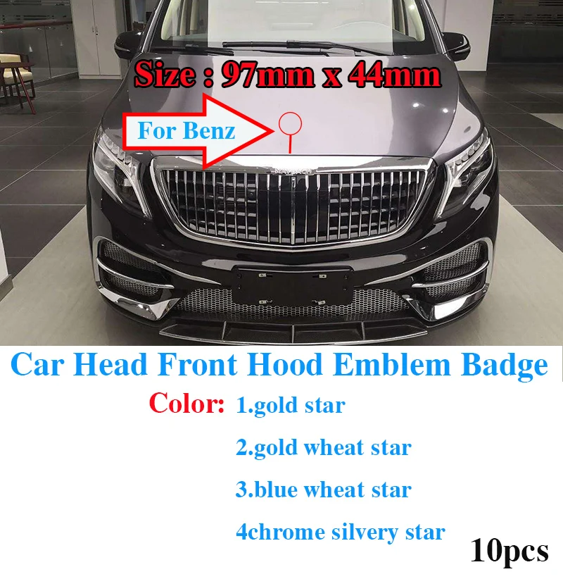 

Car Decoration 10PCS Front Hood Head Emblem Covers Chrome Metal 97MM X44MM for C180 C200 E260L E280 E300 S320 S400 Emblem Logo