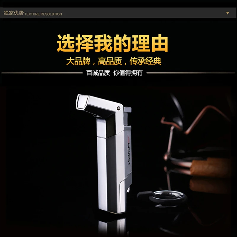 Description Picture 6 of itemHONEST Lighter Gas Lighter Blue Jet Flame Spray Gun Electronic Lighter 1300C Butane Ignited Cigar Lighter Men