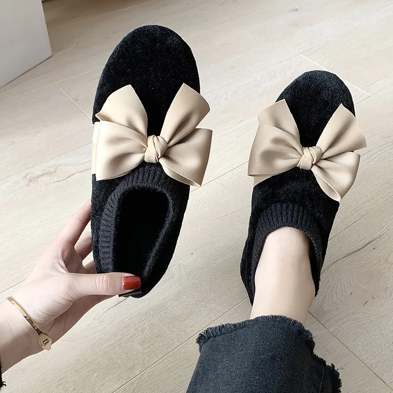

Shoes Woman Comfortable And Elegant Female Footwear Bow-Knot Autumn 2019 Fashion Women's Shallow Mouth All-Match Loafers Fur